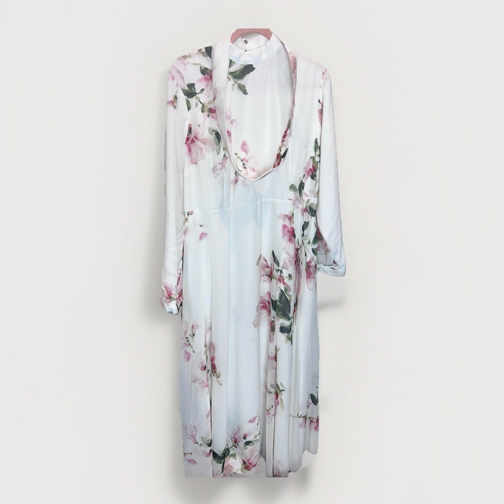 ANNAH HARIRI modest white floral maxi dress US Sz 18 Easter Brunch Dress Party